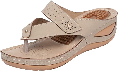 Sandalias de cuña para mujer estilo bohemio cómodas para la playa con diseño floral hueco soporte de arco zapatos de masaje estilo bohemio antiniños