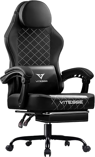 Miniatura 10 de PUKAMI Silla de juegos con reposapiés, silla ergonómica para jugadores para adultos, silla reclinable de juego de computadora estilo carreras