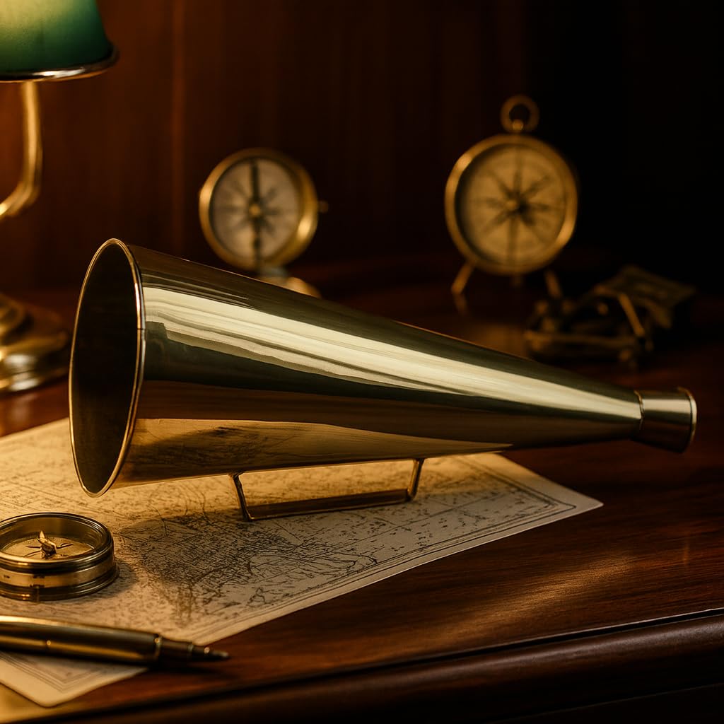 Megafono Tradicional Nautico Retro en Latón Brillante - Cuerno de Llamada Henley 33 cm, Altavoz para Decoración Nautica