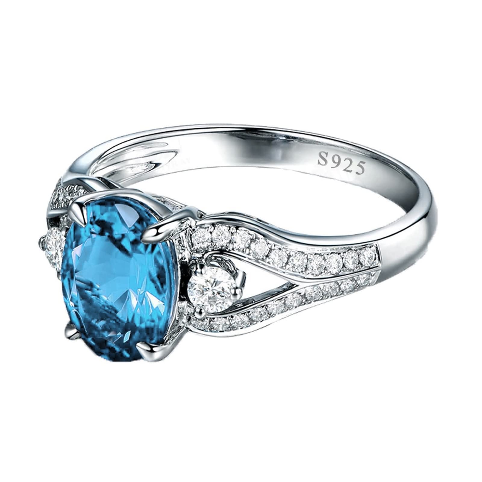 AmDxD Bague ovale en argent 925 pour femme - Bleu marine - Oxyde de zirconium - Pour femme - Idée cadeau de Saint-Valentin - Taille 47-65, Argent sterling 925, Zircon cubique