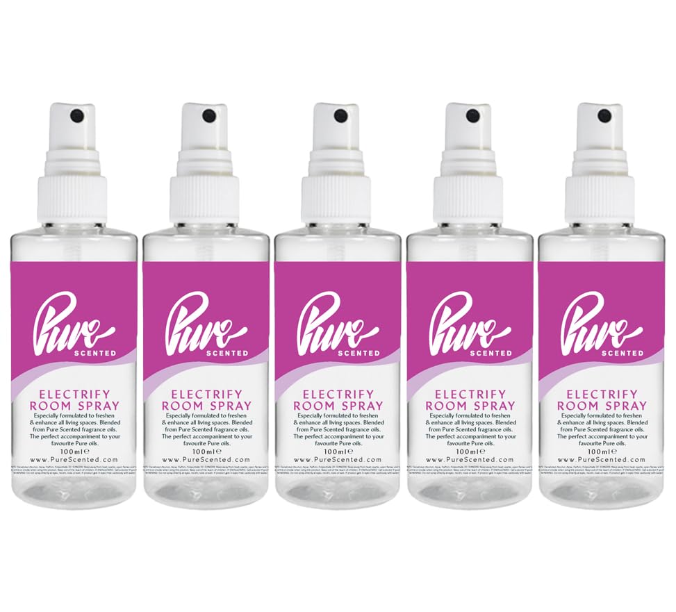 Pure Scented 500ml Room & Fabric Sprays 5 x 100ml Suitable For Home, Car, Caravan, Work, Gym Bags, Odour Eliminators (5 x 100ml, Electrify)