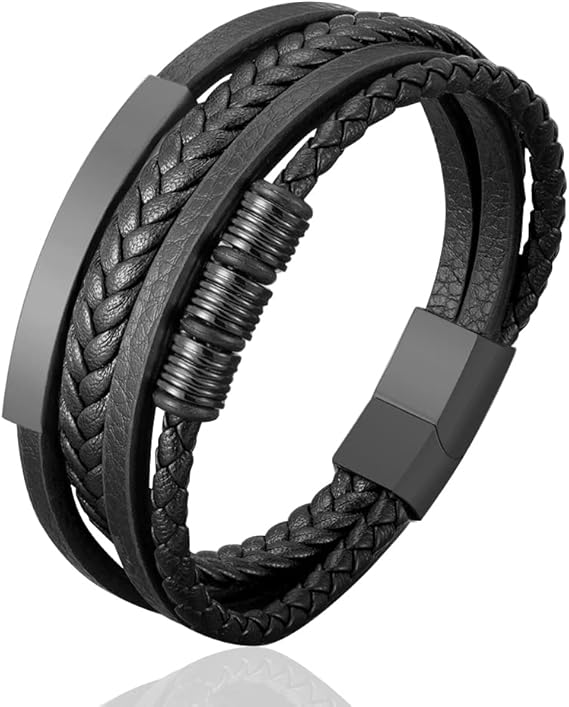 Amazon Hoigblxy ステンレススチール チャーム 本革 ブレスレット メンズ マグネット クラスプ クラシック マルチレイヤー メンズ レザー ブレスレット ジュエリー ギフト 長さ 8 25インチ 8 26 Inch 宝石なし ブレスレット 通販