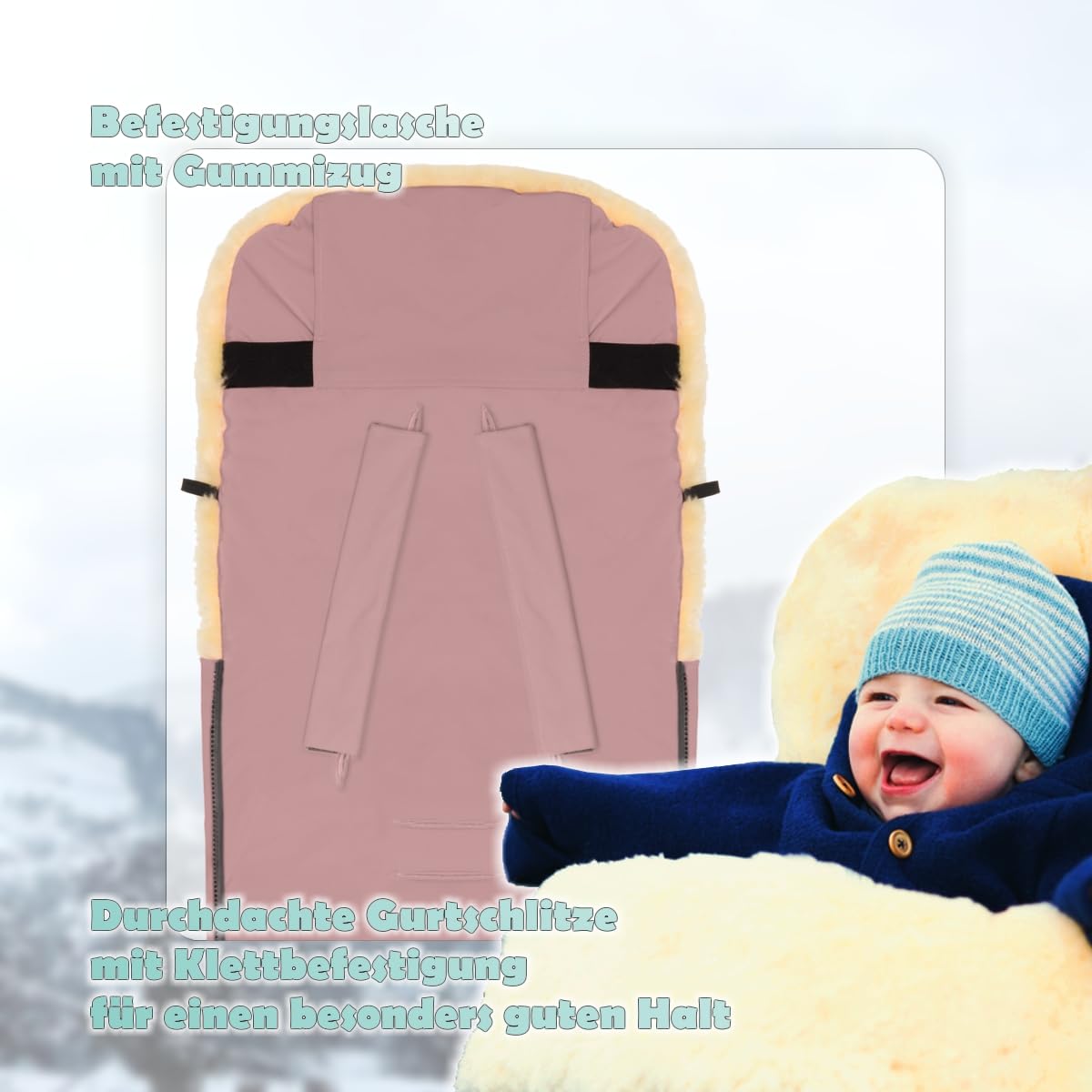Fillikid Winterfußsack Lammfellfußsack für Kinderwagen Buggy Jogger Rosa
