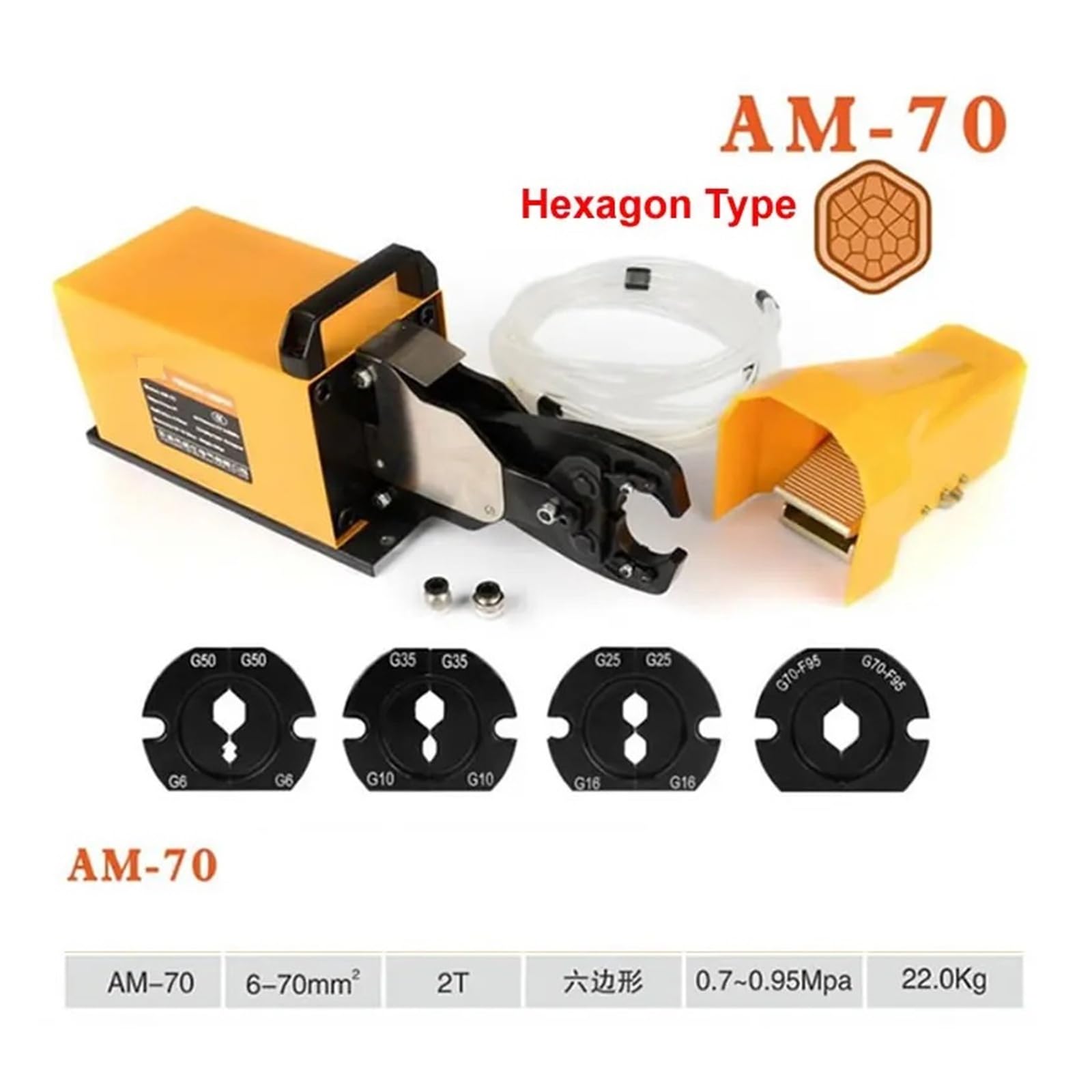 Zaciskarka Pneumatyczna Am-70 Do Końcówek Kablowych Nieizolowanych 2,0T, 6-70 Mm², Wytrzymała, Do Zaciskania Na Zimno, Wszechstronne Zastosowania(AM-70 Hexagon)