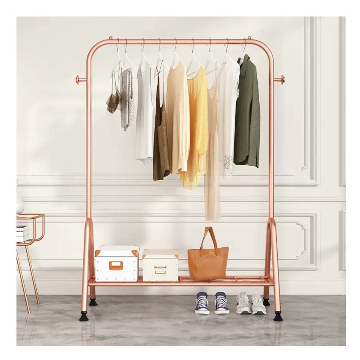 YNBSHGAA Freestanding Garment Coat Rack, Metal Clothing Rack Hanging Rail Clothes Stand for Corridor Bedroom Retail Store/Gold/120Cm,Rose Gold-100Cm