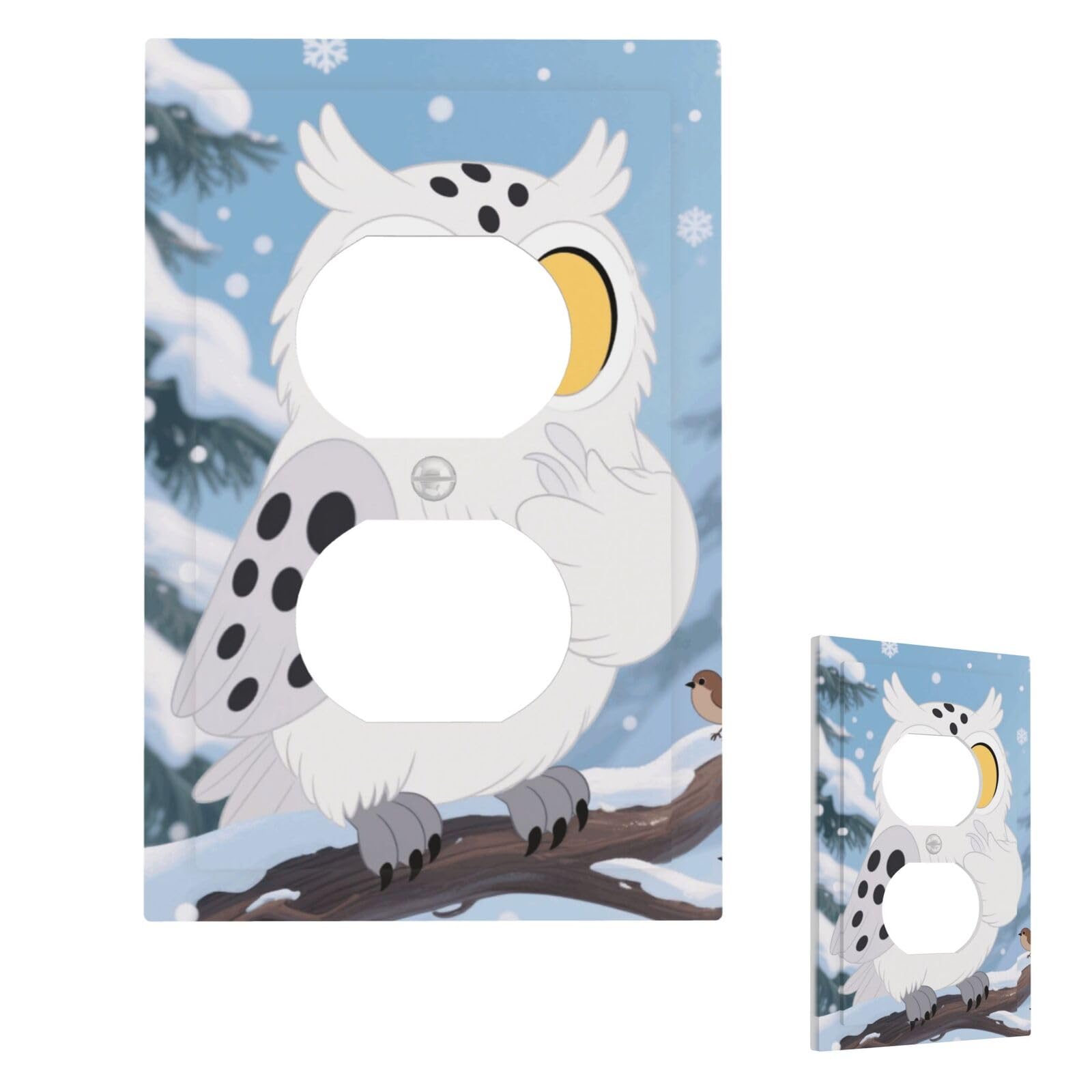 Cartoon Owl Snow Wall Plate Cover Modern Decorative 1 Gang Light Switch Cover Unbreakable Receptacle Outlet Covers For Living Room Bedroom Home Decor Duplex
