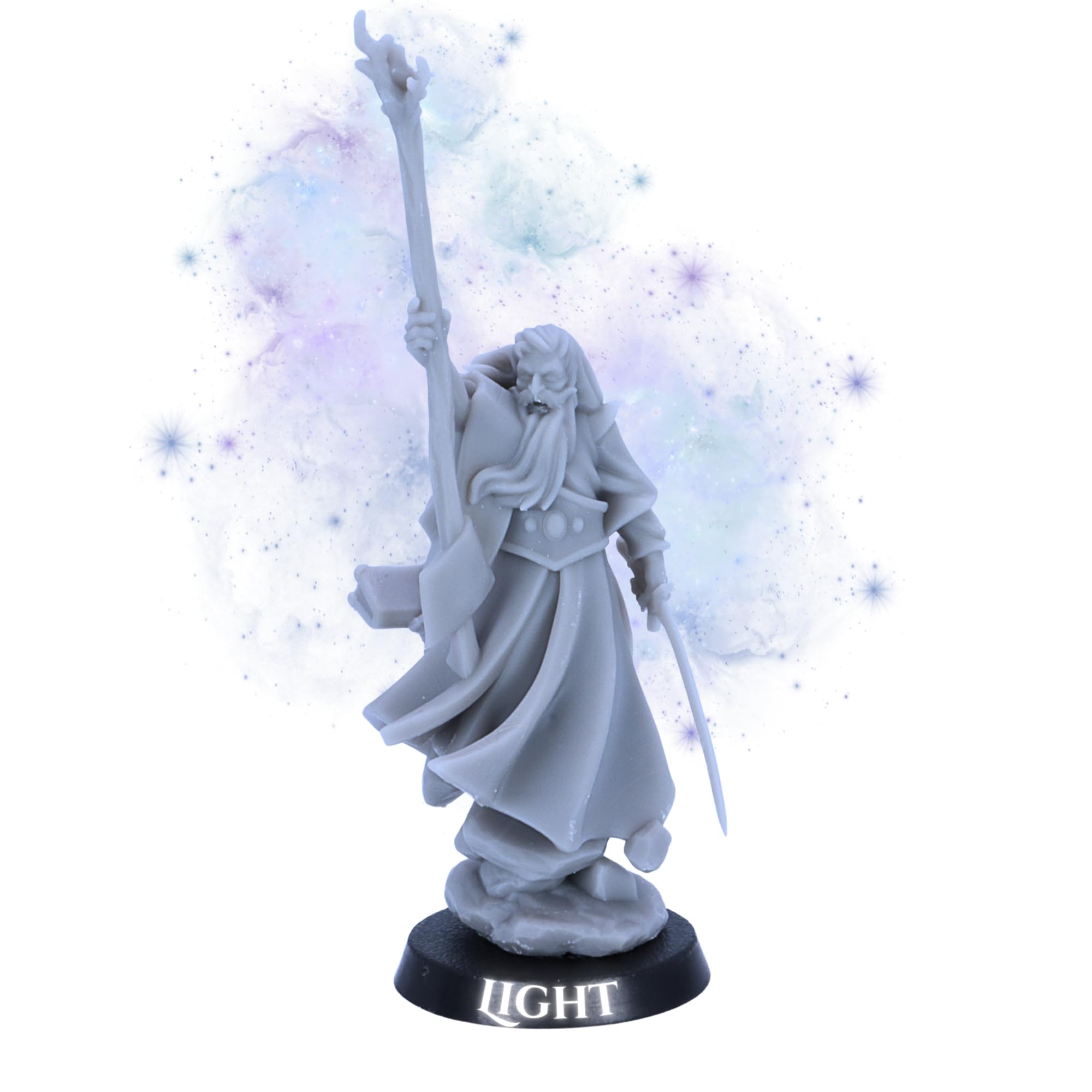 Battle Wizards and Mages Miniature Set – 8 Fantasy Wizard Models or Singles | 32mm Scale | Magic Casters for RPG & Tabletop | Unpainted Resin by Highlands Miniatures | 25mm Bases (Mage of Light) — image 1