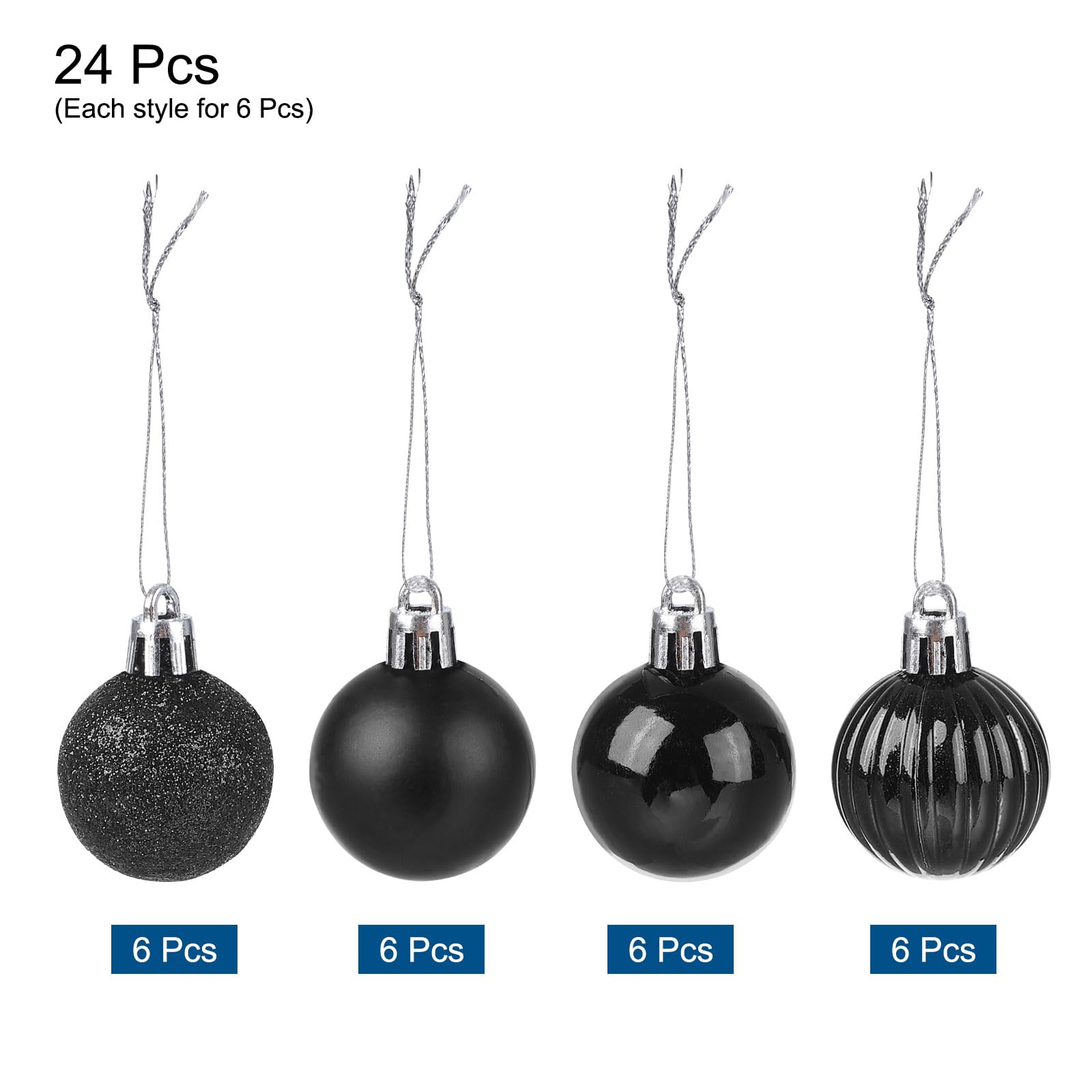 uxcell 24Pcs Black 1.18" Christmas Balls Ornaments Shatterproof Ornaments Hanging Baubles for Xmas Trees Wedding, Party Decorations - Image 3