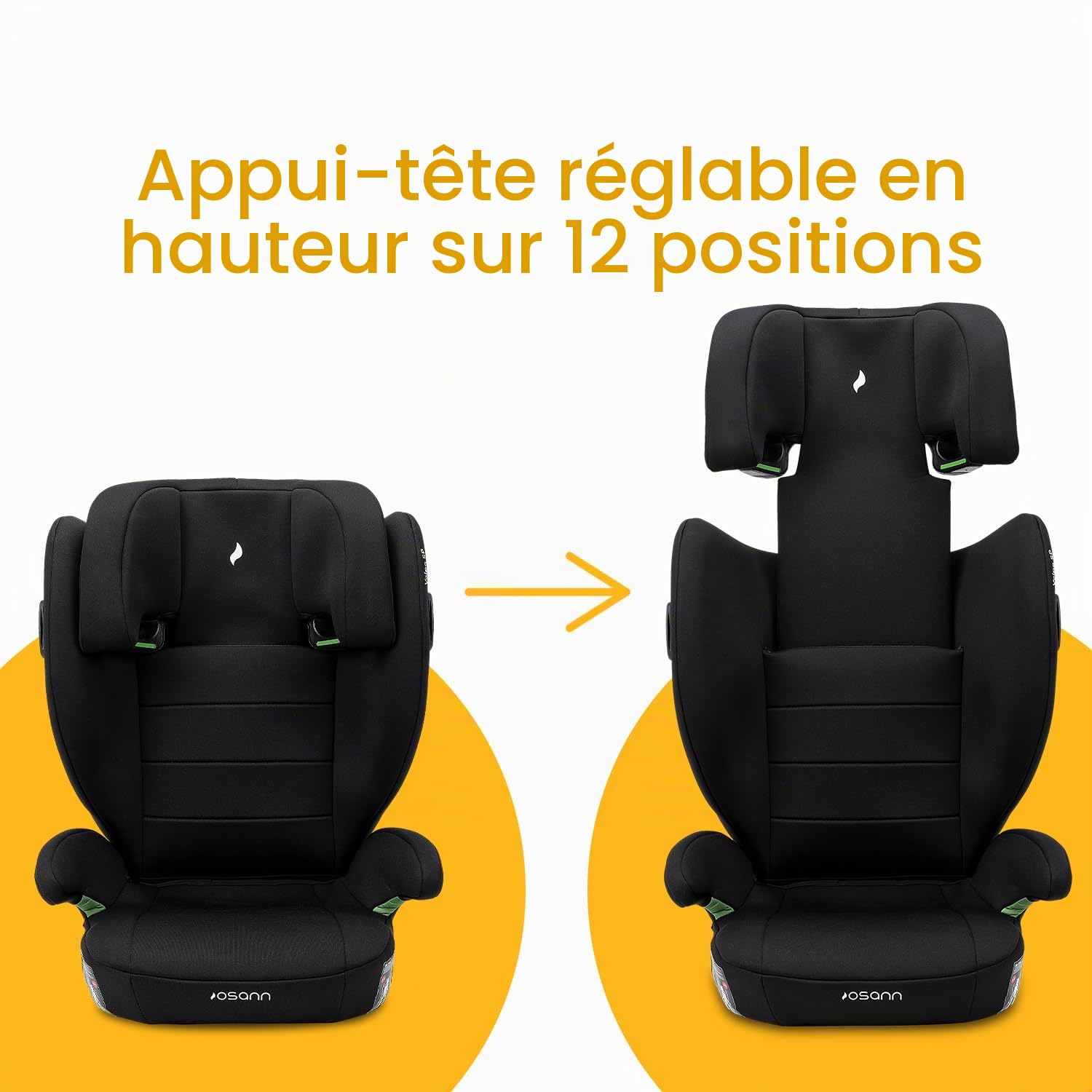 OSANN - Siège auto enfant Volpo SP I-Size - 100-150 cm - noir - 12 positions, Ceinture 3 points, Face à la route, Inclinable, Lavable