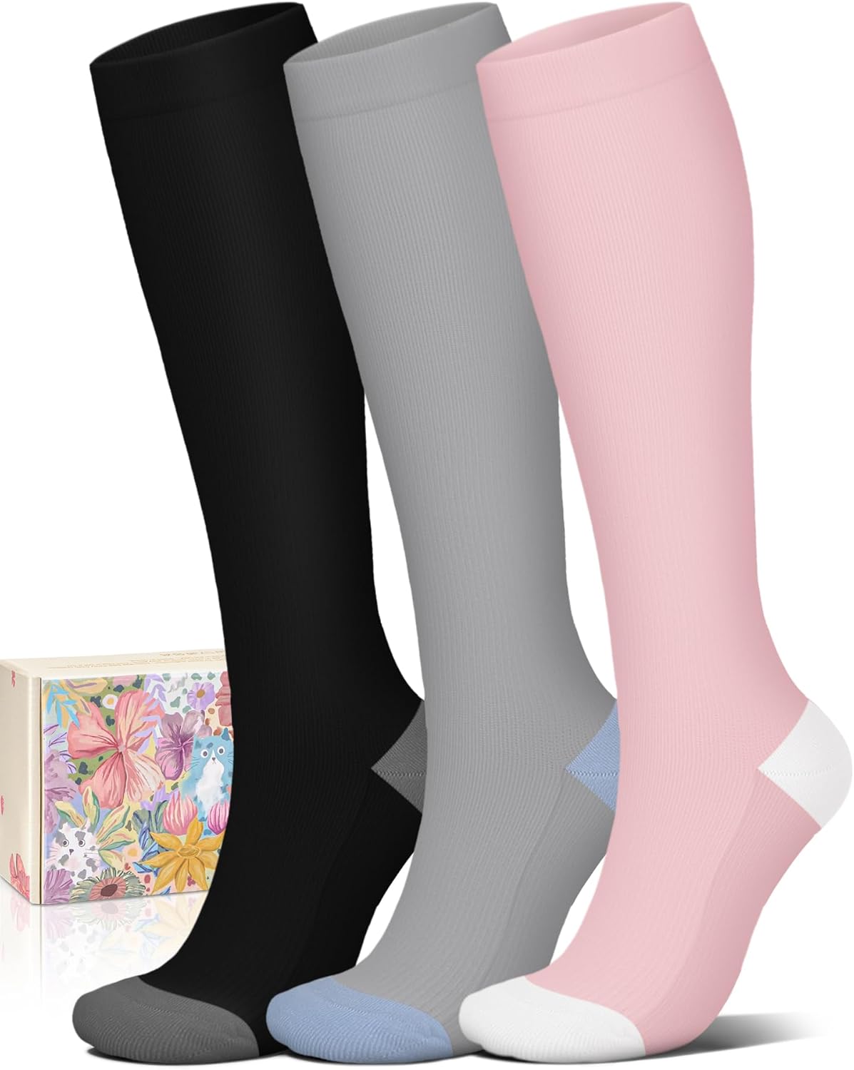 Cotton Compression Socks for Women&Men 20-30mmHg Knee High Cute Support Sock for Nurses, Pregnancy, Flying