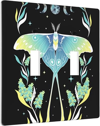 Placa de pared para interruptor de luz de palanca, cubierta doble para interruptor de luna y polilla, tamaño de 2 segmentos, 4.5 x 4.5 pulgadas