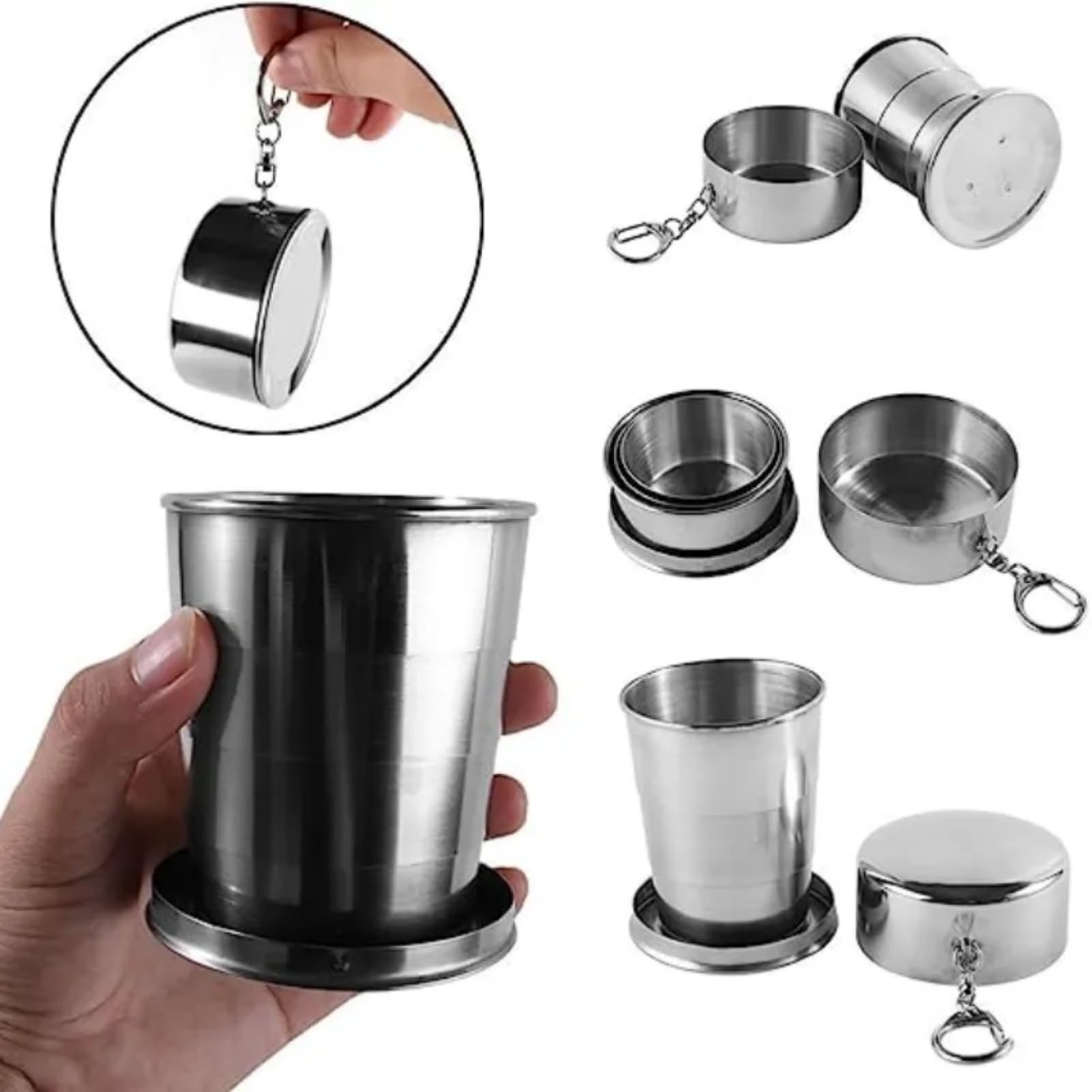 Nikou Acciaio inossidabile Cup Folding, tazza di campeggio pieghevole bere bicchiere Tumbler coperchi portachiavi for Esterni escursione di campeggio pesca Alpinismo retrattile telescopico portatil