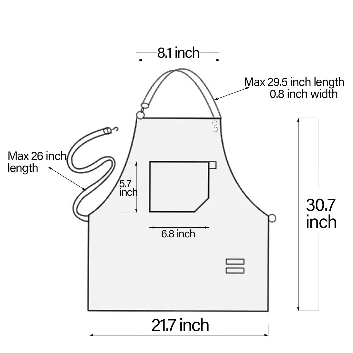 Delantal de chef Tela de algodón suave – 453,6 g – Refuerzo de metal – Ajustable para hombre y mujer – Pro chef, barbacoa, carnicero, barman, trabajadora de la madera