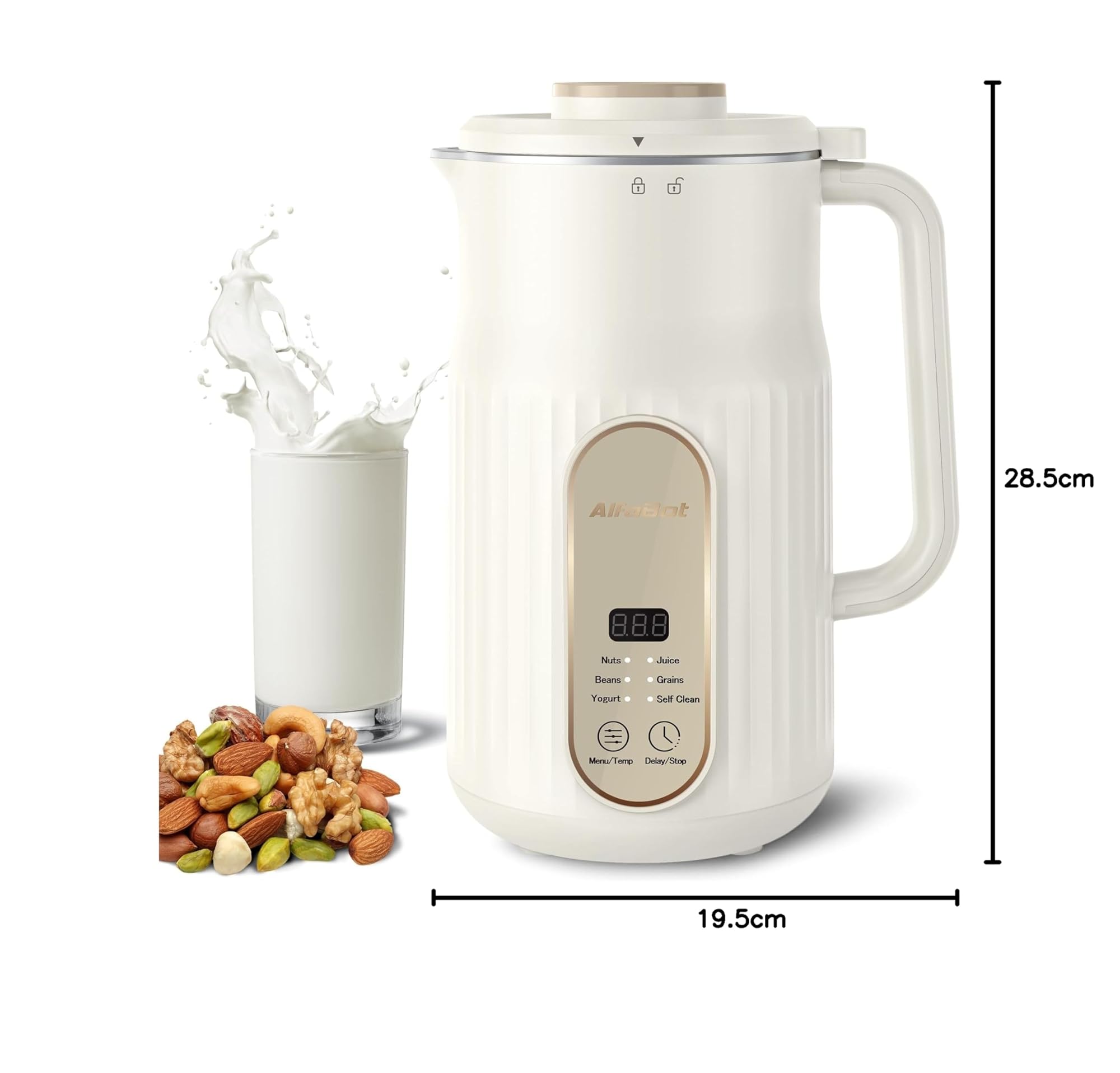 AlfaBot N2 Macchina per Latte di Noci, Macchina Automatica per il Latte di Mandorla, 1000 ml Macchina per Latte Vegetale Fatto in Casa, Avena, Soia, Bevande senza Latticini, Multifunzionale Senza BPA