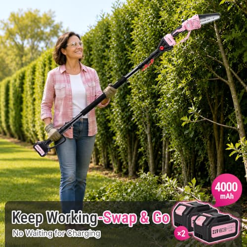 Image of 2-in-1 Pink Cordless Pole Saw & Mini Chainsaw for Tree Trimming