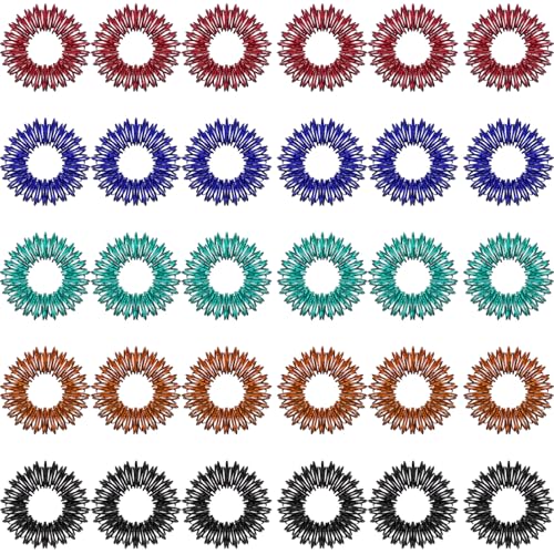 Blulu 30 Pieces Acupressure Rings Spiky Sensory Rings for Fingers Stress Relief Fidget Sensory...