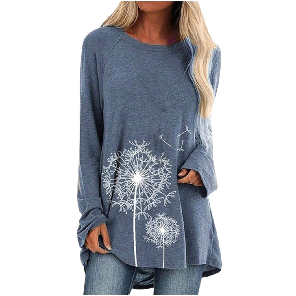 Lutos Plus Size Graphic Raglan Shirt for Women Round Neck Dandelion Print Casual Shirts Tops