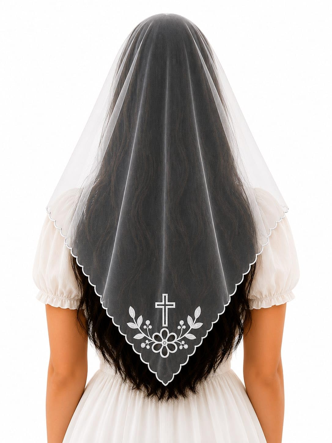 Soft Tulle Catholic Mantilla Veil with Scalloped Edges-image-25
