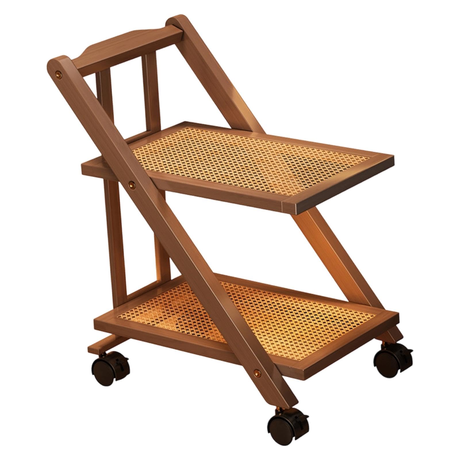 Carro Auxiliar Plegable de 2 Niveles Mesa Auxiliar con Ruedas Organizador de Almacenamiento Y Mesita de Noche Adecuado para Dormitorio Y Baño