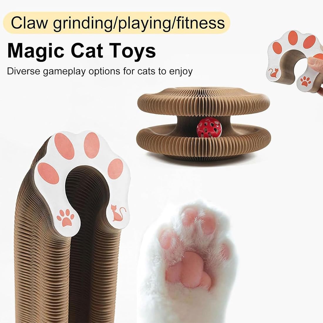 Balle pour chat, griffoir flexible pour chat avec clochette, jouet magique pour chat, jouet pliable avec balles, exercice physique mental interactif pour animaux de compagnie (2 pièces)