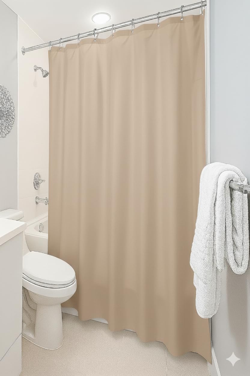 Dependable Industries inc. Essentials Bathroom Magnetized Shower Curtain Liner with Metal Grommets Waterproof (Beige)