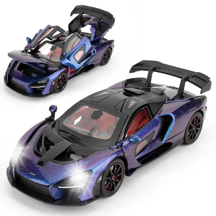 Image of 1:24 Maclaren Senna Sports Model Exclusive Alloy Diecast Pull Back Toy car with Openable Doors & Light Music Toys for Kids Boy Girl Gift (1:24 Maclaren Senna -Purple)