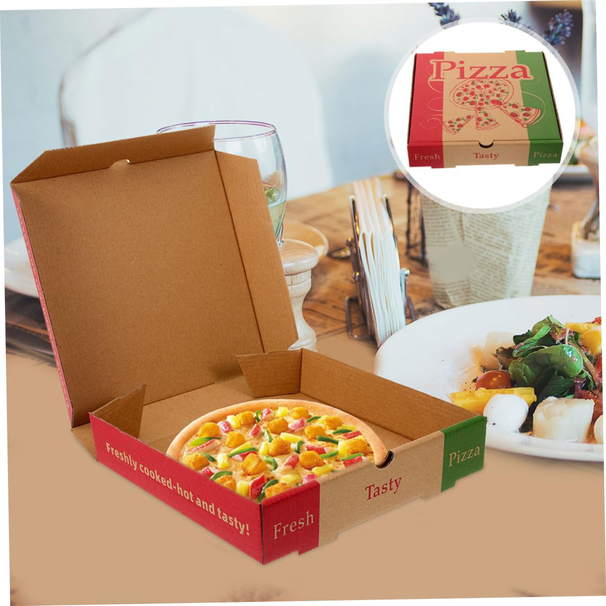 Yardenfun Lot de 20 Boîtes à Pizza en Papier de 18,5 Cm Réutilisables Pratiques pour Emballage et Stockage Lors Vente à Emporter