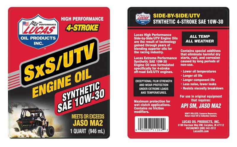 Aceite para motor sintético Lucas Oil SAE 10W-30 1 cuarto miniatura 2