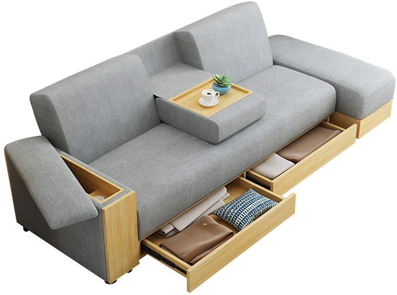 ADHW Multifunctional and Comfortable Two-seater Sofa, Three-person Corner Sofa Bed, Foldable Futon Sofa, with Storage Box, USB Charging, Coffee Table Function, for Living Room Furniture (168cm)