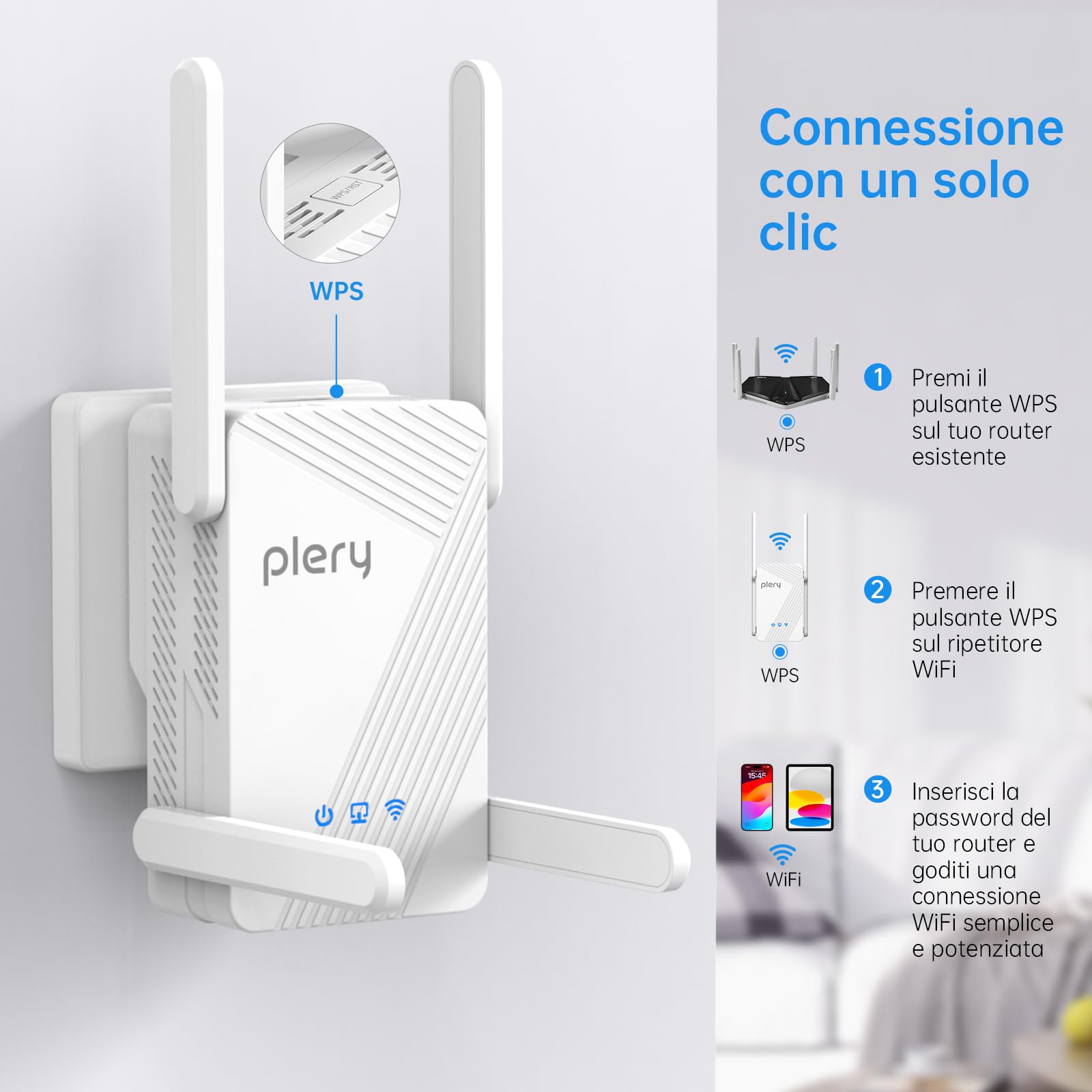 WiFi 7 Ripetitore Amplificatore,BE3600 WiFi Extender Potente per Casa | Dual Band 2,4/5Ghz, 4 Antenne Esterne, Supporta 3 Modalità, 1 LAN/WAN Porta Gigabit, 4K-QAM, 160 MHz, WPS,WPA3,Indicatore LED
