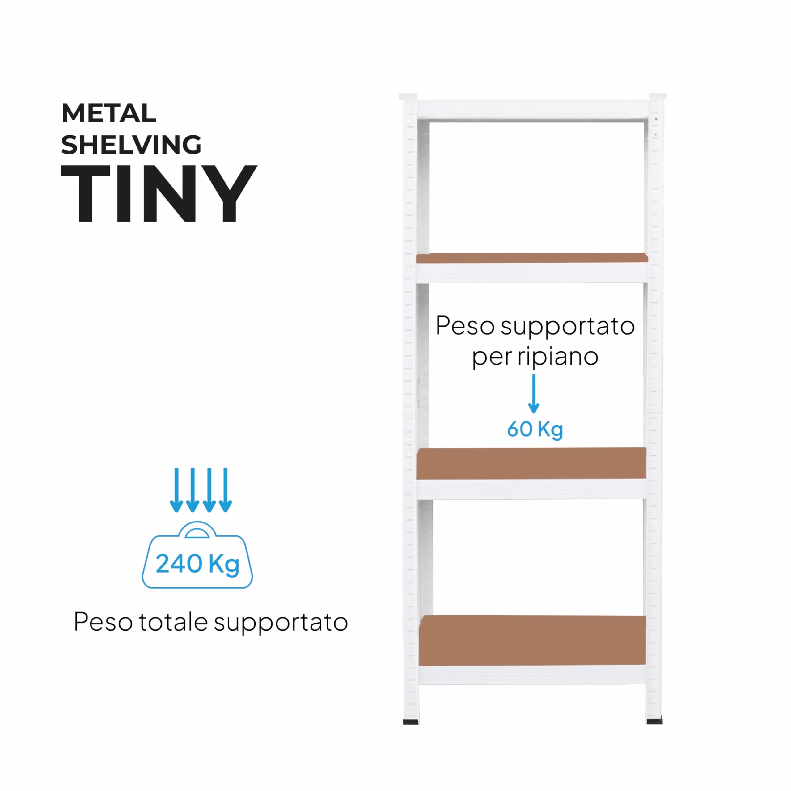 OcioDual Scaffali in Metallo Bianco Tiny, Scaffale con Ripiani MDF, Scaffale Modulare, 150x60x30cm, Scaffali Metallici Componibili, Scaffalatura Metallo, Scaffalatura Garage, 240kg