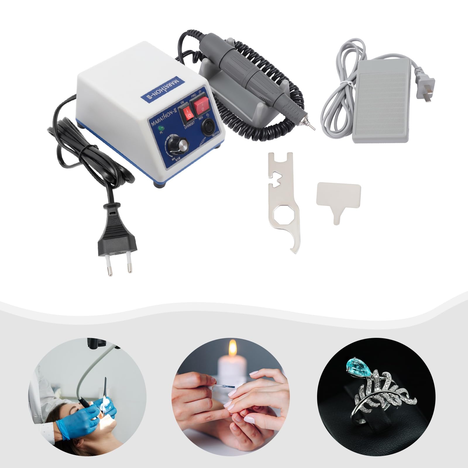 Micromoteur de laboratoire 0-35000 tr/min, 0-35000 tr/min Micromoteur électrique, Micromoteur de polissage avec interrupteurs positif et négatif et pédale, poignée amovible, adapté au polissage et au