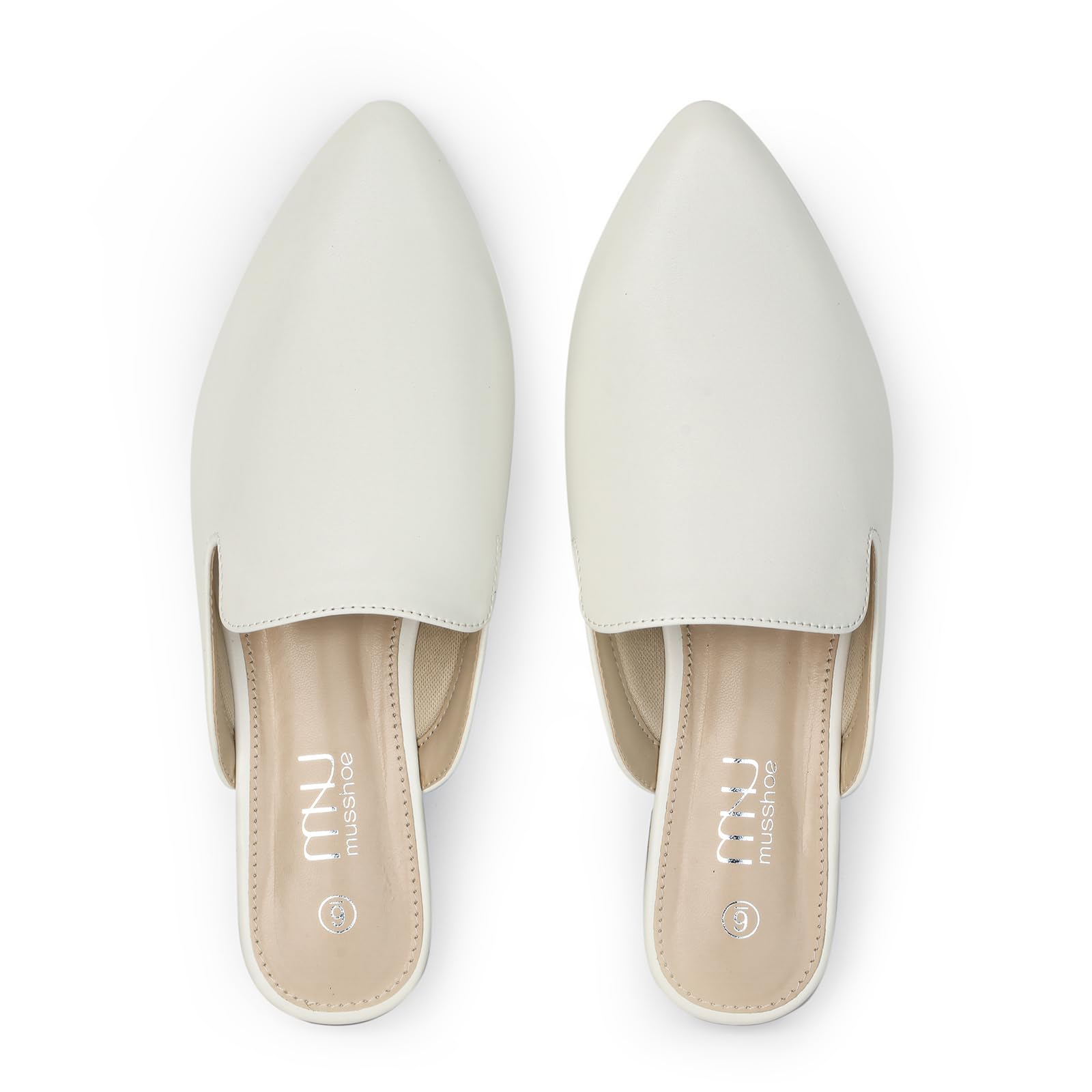 MUSSHOE Women’s Pointed Toe Mule Flats: Comfortable Lightweight Slip On Backless Loafers with Memory Foam for Office Work &amp; Dressy Casual Wear