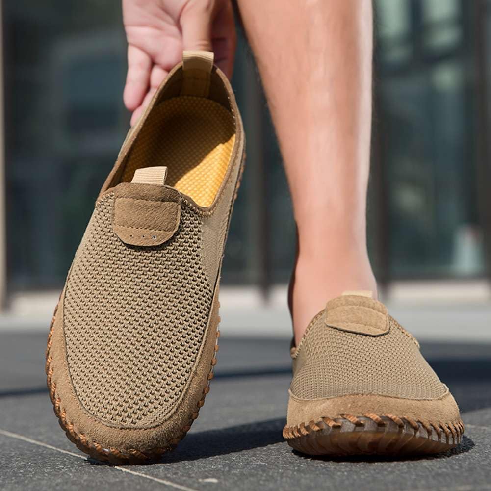 Men's Genuine Leather Loafer Shoes Slip On Soft Walking Shoes Perforated Driving Shoes - Image 6