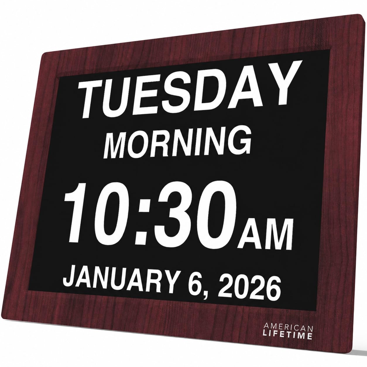 American Lifetime New 2026 Dementia Clock Large Digital Clock for Seniors, Alzeimer Clock Large Display with Custom Alarms, Clock with Day &amp; Date for Elderly, Digital Calendar Mahogany, 15 Inch