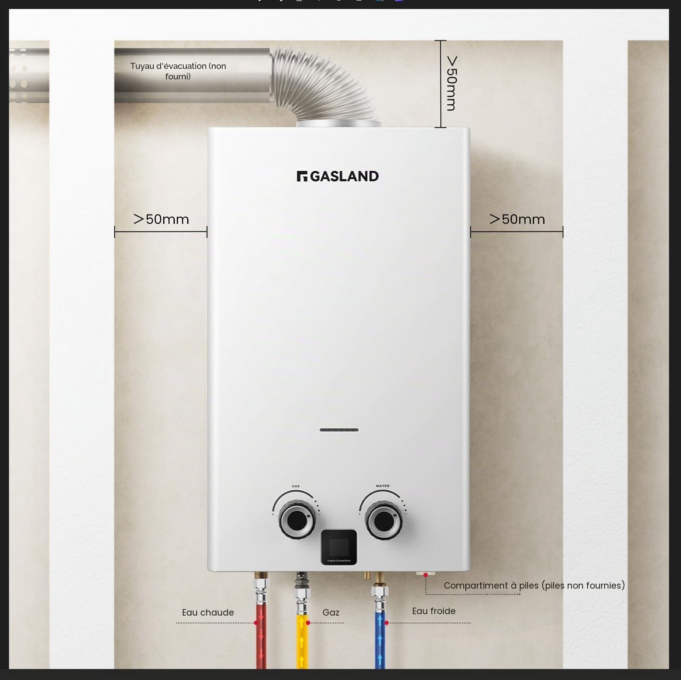 GASLAND 11L Chauffe eau gaz instantané au butane propane, Bas NOx, BG300 Chauffe-eau à gaz LPG pour gaz butane(28-30mbar),gaz propane(37mbar)