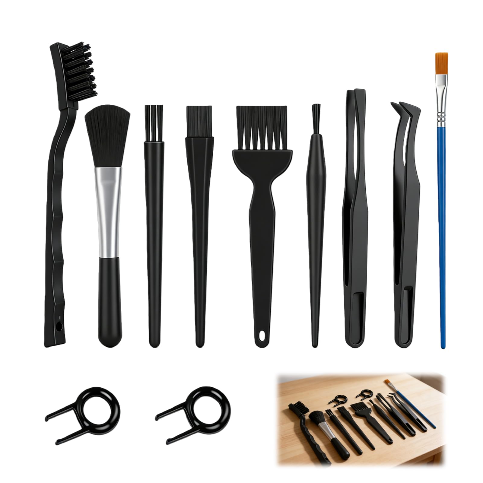 11-Piece Laptop Cleaning Kit With 9 Nylon Brushes and 2 Keycap Pullers, Anti-Static Crevice Cleaning Brush Set for Keyboard Cleaner, PC Cleaning Kit and Device Cleaning Kit for Electronics
