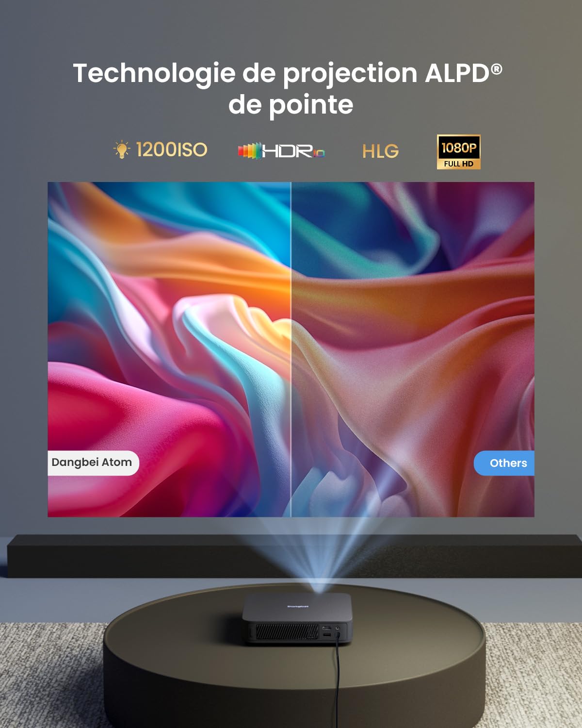 Dangbei Atom Mini Videoproiettore, 1200 lumen ISO 1080p, Proiettore DLP con GTV, Proiettore 3D preinstallato Netflix con WiFi e Bluetooth, HDR10, HLG, Dolby Audio, Grande Schermo da 180 Pollici