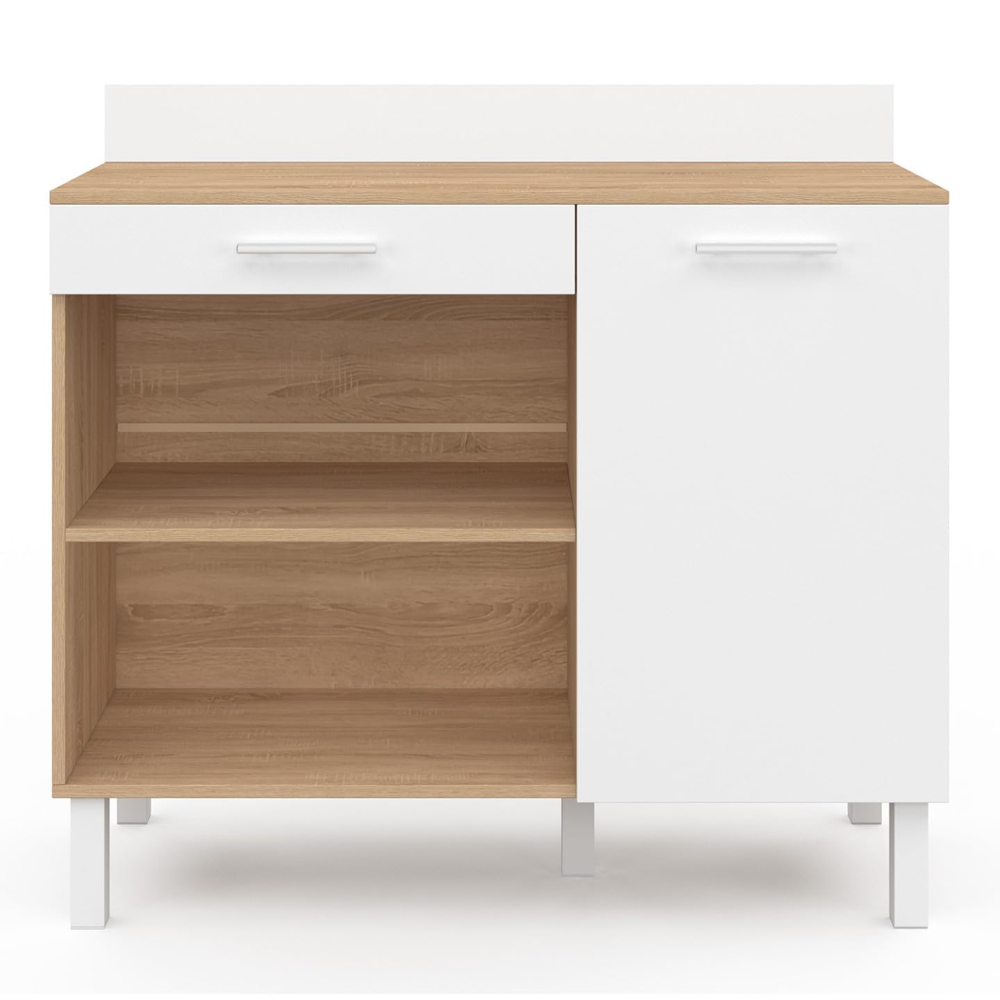 IDMarket - Buffet Bas de Cuisine 100 cm CINA façon hêtre et Blanc