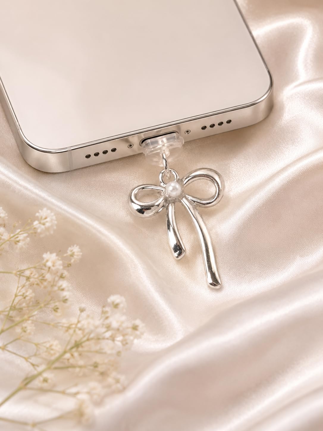 Case Creation Bow Charm Charging Jack Protector Anti-dust Plugs for USB-C Port Type-C Rhinestone Cute Cap Compatible with Smartphones, Tablets, Laptops (Silver Bow Dust Plug Charm, Pack of 1) — Amazon image 7