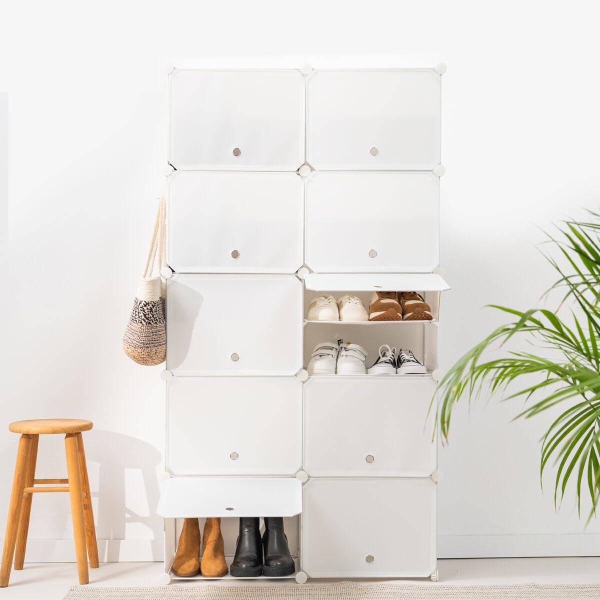 InnovaGoods® Zapatero Modular Portátil, 10 módulos, 18 Compartimentos para 36 pares, Incluye Perchero y Orificios de ventilación, Montaje sin herramientas. mueble zapatero para vestidores, baños, etc.