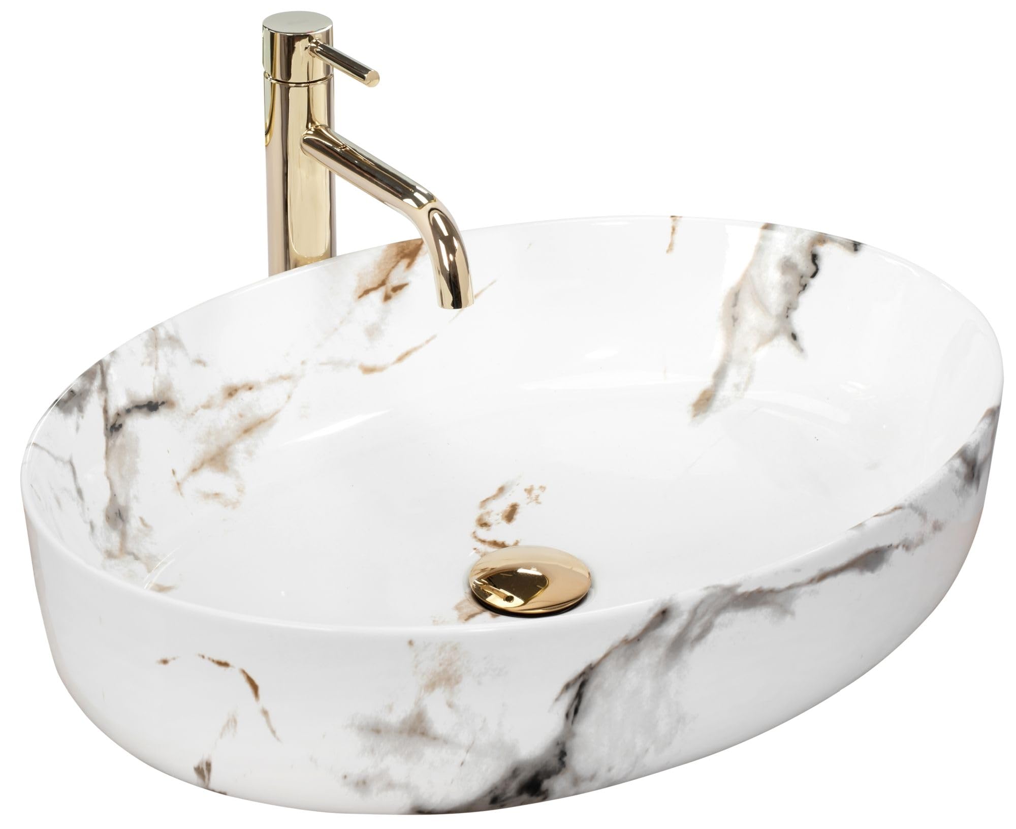 Rea Marble Bathroom Sink Made of Ceramic Stone imitation-REA-U1232, Queen Carrara Shiny 55 X 41.5 Cm