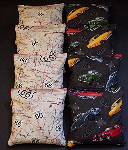 BackYardGamesUSA Route 66 Vintage Classic Cars Set of 8 Regulation Corn Hole Game Bags