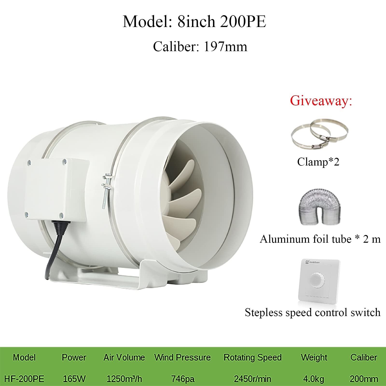 Badezimmer Abluftventilator Inline Fan Vent Leise Lüftung Auspuff Einlassventilator Lüftung Gebläse für Dachboden Küche Garage Gewächshaus Keller Haus (Q) (U)