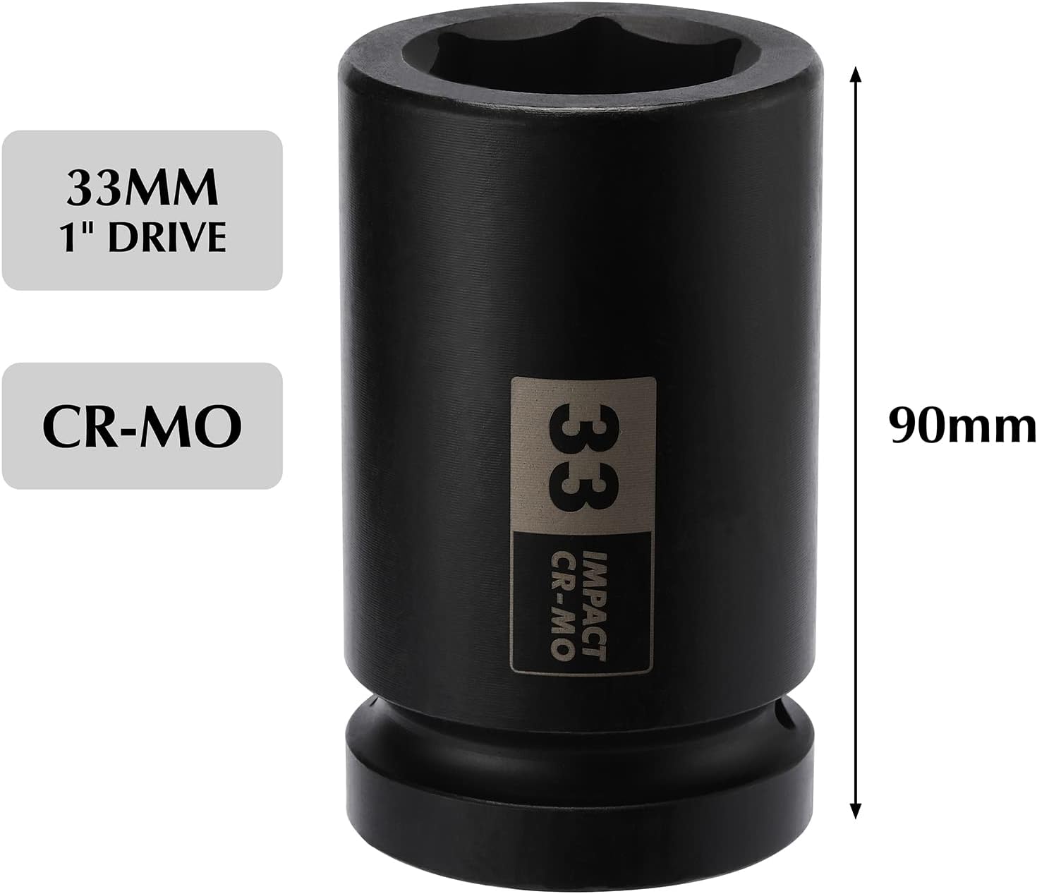 EMENTOL 1 Inch Drive Deep Spindle Axle Nut Impact Socket, CR-MO, 6 Point, Metric, Deep 6PT Impact Socket - 33mm