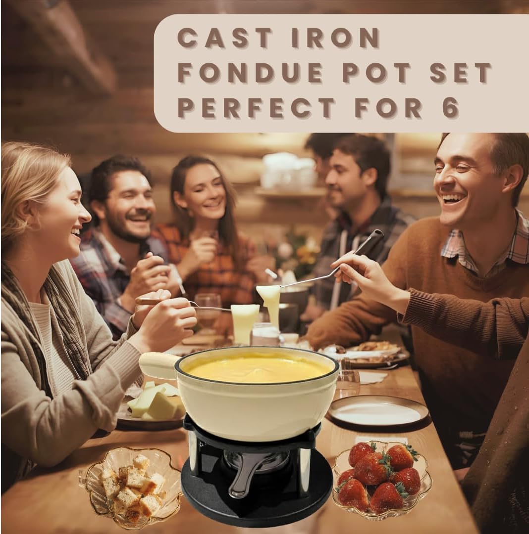 Cast Iron 9-pcs 2L Fondue Set With Accessories Fondue Kit Swiss Fondue Cheese Meat Oil Fondue Pot Fondue Pot set, Cheese Fondue Set, Chocolate Fondue Pot, Cheese Melting Pot, Fondue Pot Non Electric