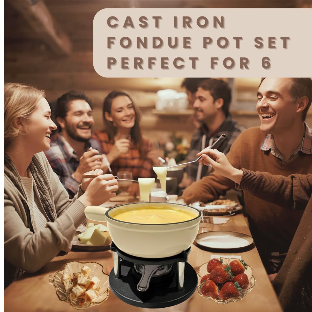 Gusseisen 9-teiliges 2L Fondue-Set mit Zubehör Fondue-Kit Schweizer Fondue-Käse Fleischöl Fonduetopf Fondue-Topf-Set, Käsefondue-Set, Schokoladenfonduetopf, Käse-Schmelztopf, Fonduetopf nicht
