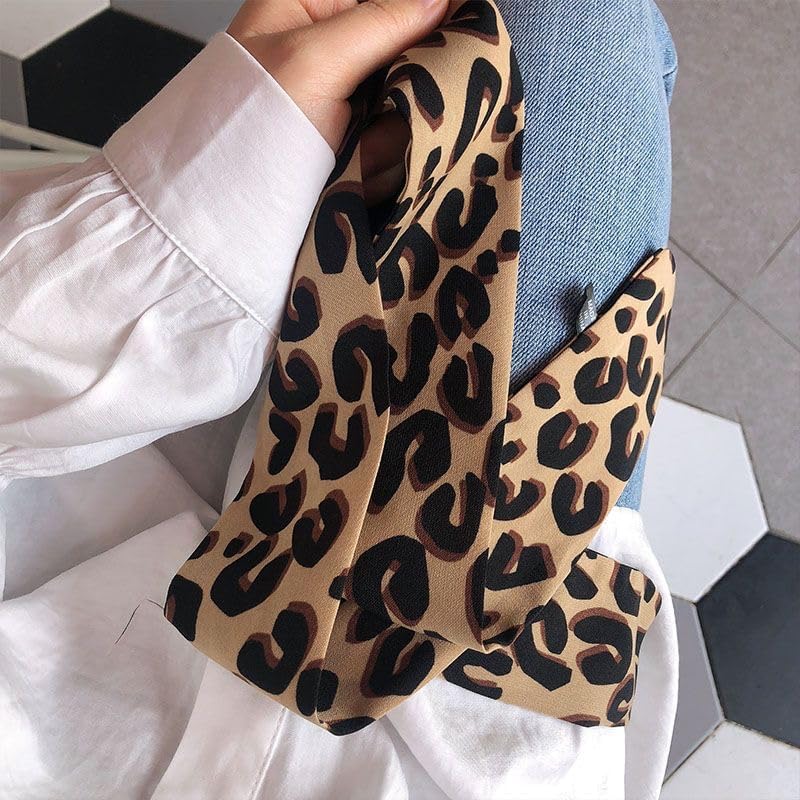 Brown Leopard Neck Tie Chic Skinny Scarf Hairband Stylish Purse Scarf Leopard Accessory Women's Fashion Scarves