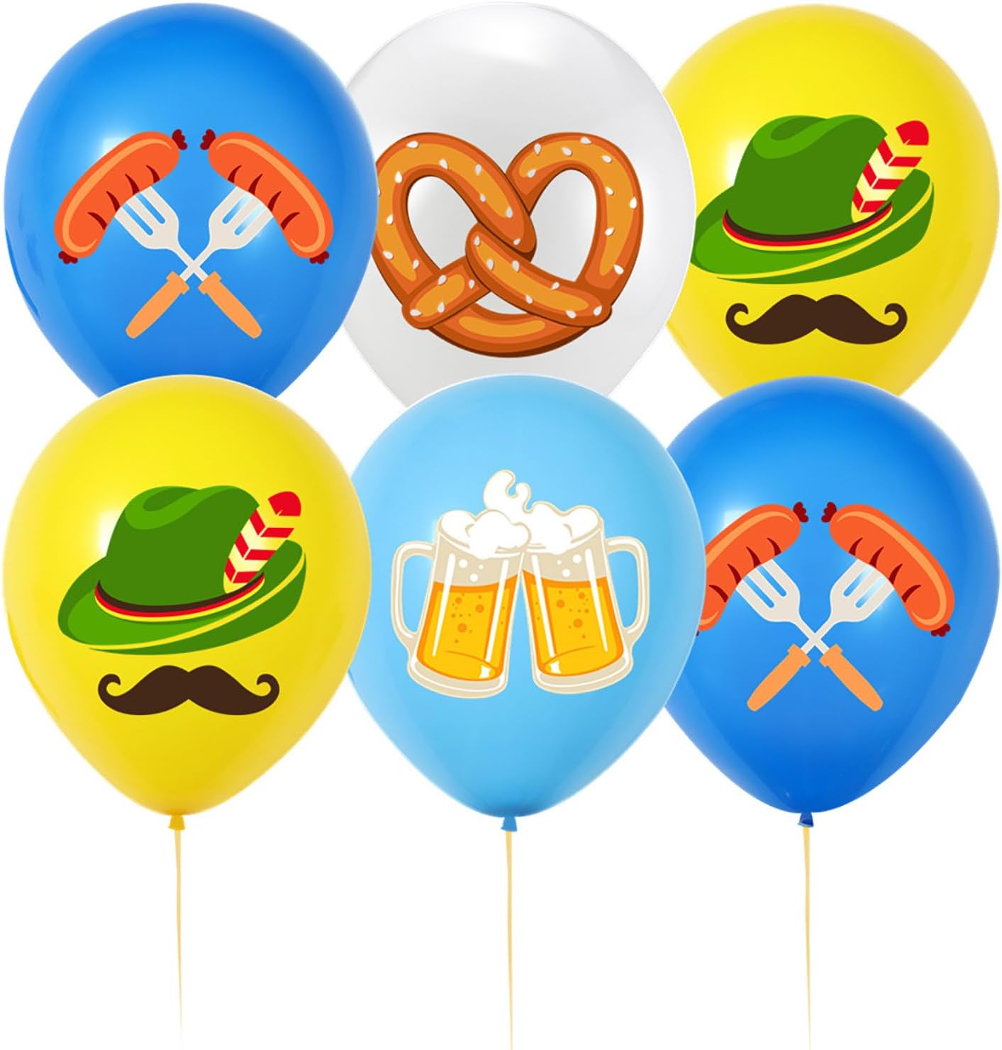 Totelux Oktoberfest Balloons 12’’ Beer Festival Balloons Beer Cup Bavarian Hat Balloons Set for Oktoberfest Decorations Party Supplies Blue White Yellow 16Pcs image 2