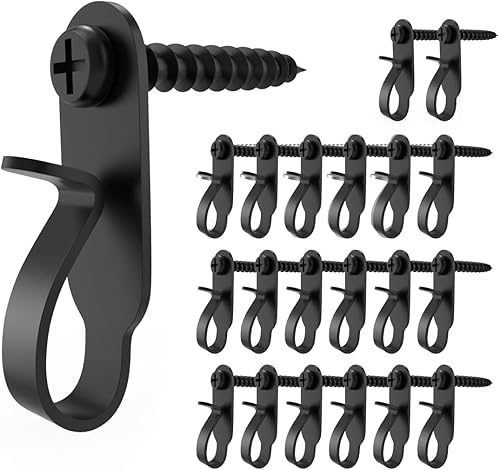 Ganchos para colgar luces, ganchos de tornillo para colgar luz de Navidad, alambre de luz y clips de luz LED de hadas, acero inoxidable, negro,